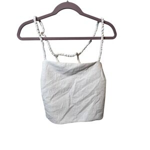 Zara White Textured Crop Top Strap Square Neck Sleeveless Casual Size M‎